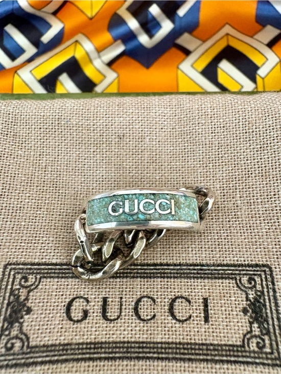 Gucci Jewelry - AUTHENTIC GUCCI Plate Ring RARE SET Teal 925 Silver Sz 9 Turquoise Green Inlay